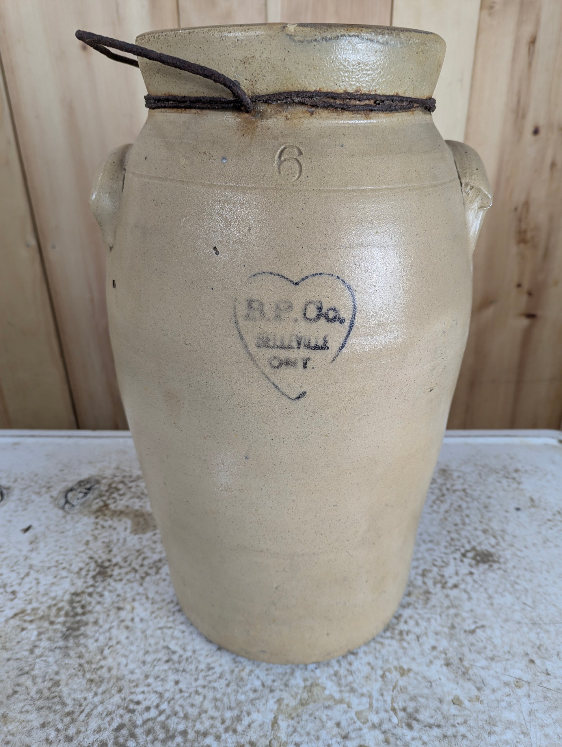 Antique 6 Gal Belleville Pottery Co. Stoneware Butter Churn Crock