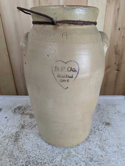 Antique 6 Gal Belleville Pottery Co. Stoneware Butter Churn Crock