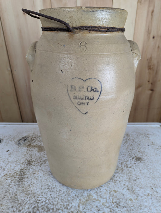 Antique 6 Gal Belleville Pottery Co. Stoneware Butter Churn Crock
