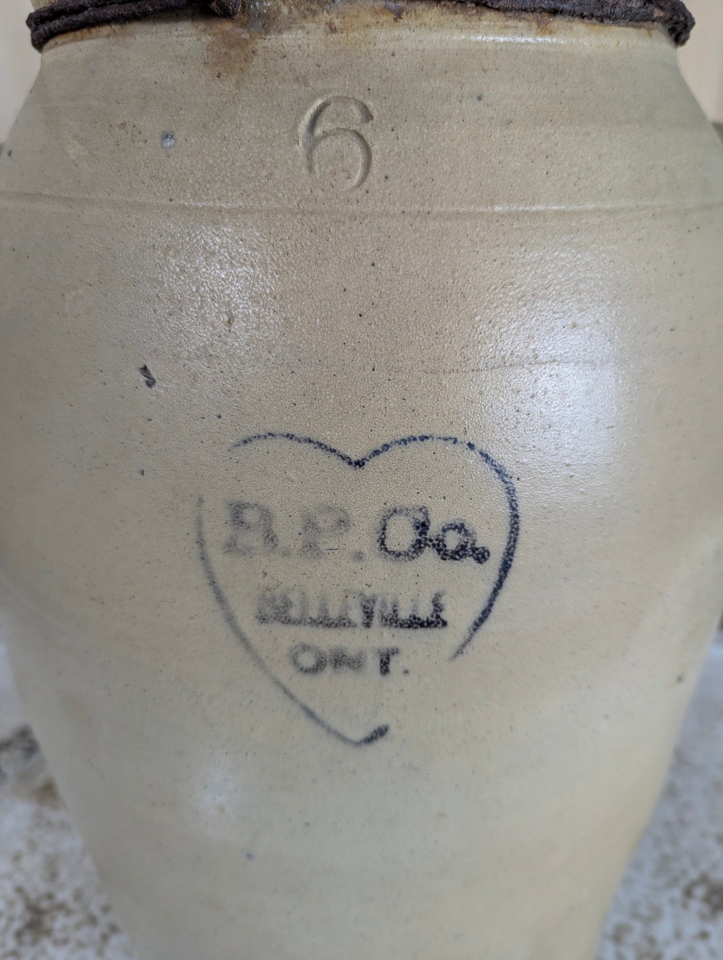 Antique 6 Gal Belleville Pottery Co. Stoneware Butter Churn Crock - view 2