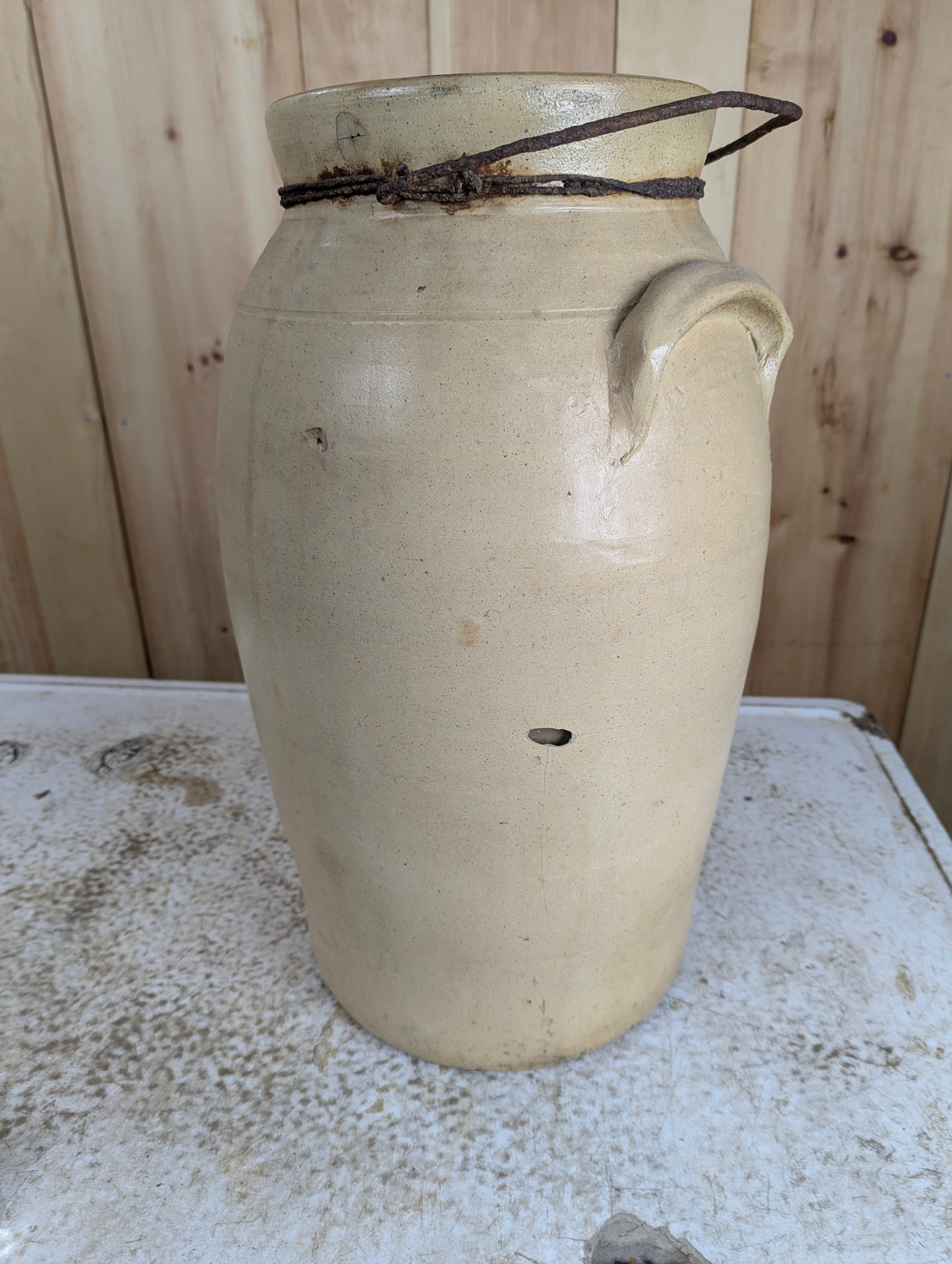 Antique 6 Gal Belleville Pottery Co. Stoneware Butter Churn Crock - view 4