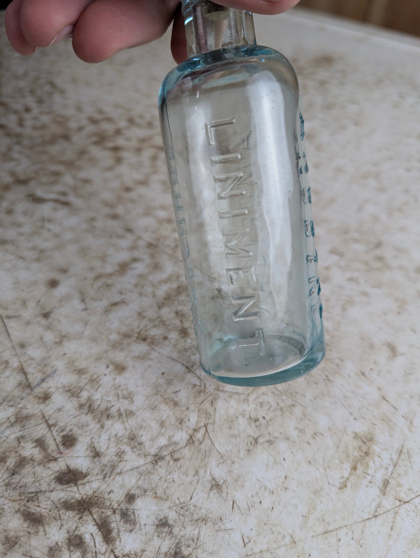 Antique Aqua Blue Glass Johnson's American Anodyne Liniment Patent Medicine Bottle - view 4
