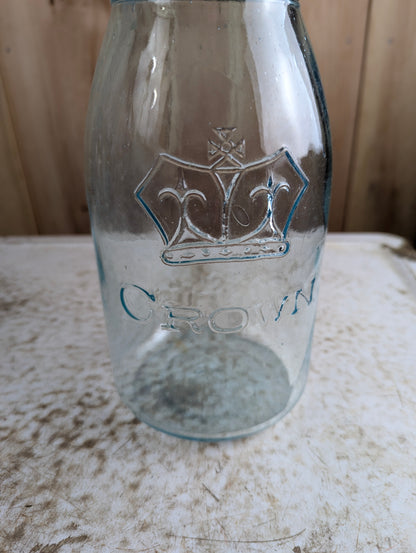 Antique Aqua Blue Glass No Dot Crown Quart Mason Jar - view 2