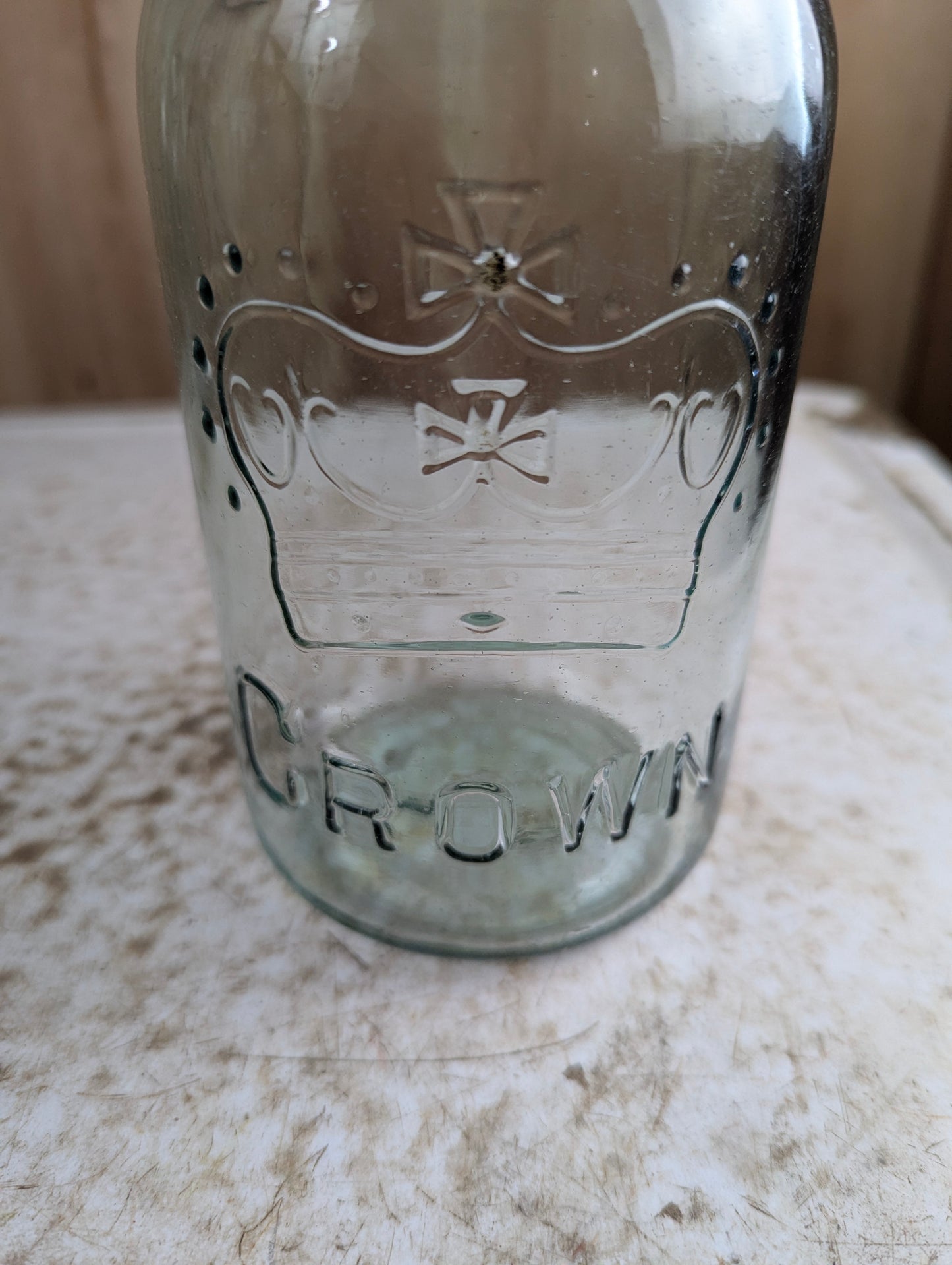 Antique Aqua Glass Crown Pint Mason Jar - view 2