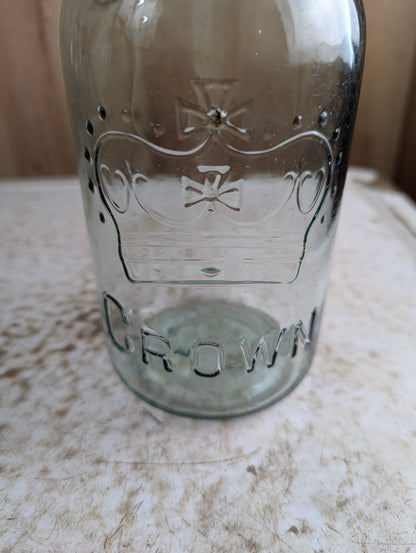 Antique Aqua Glass Crown Pint Mason Jar - view 2