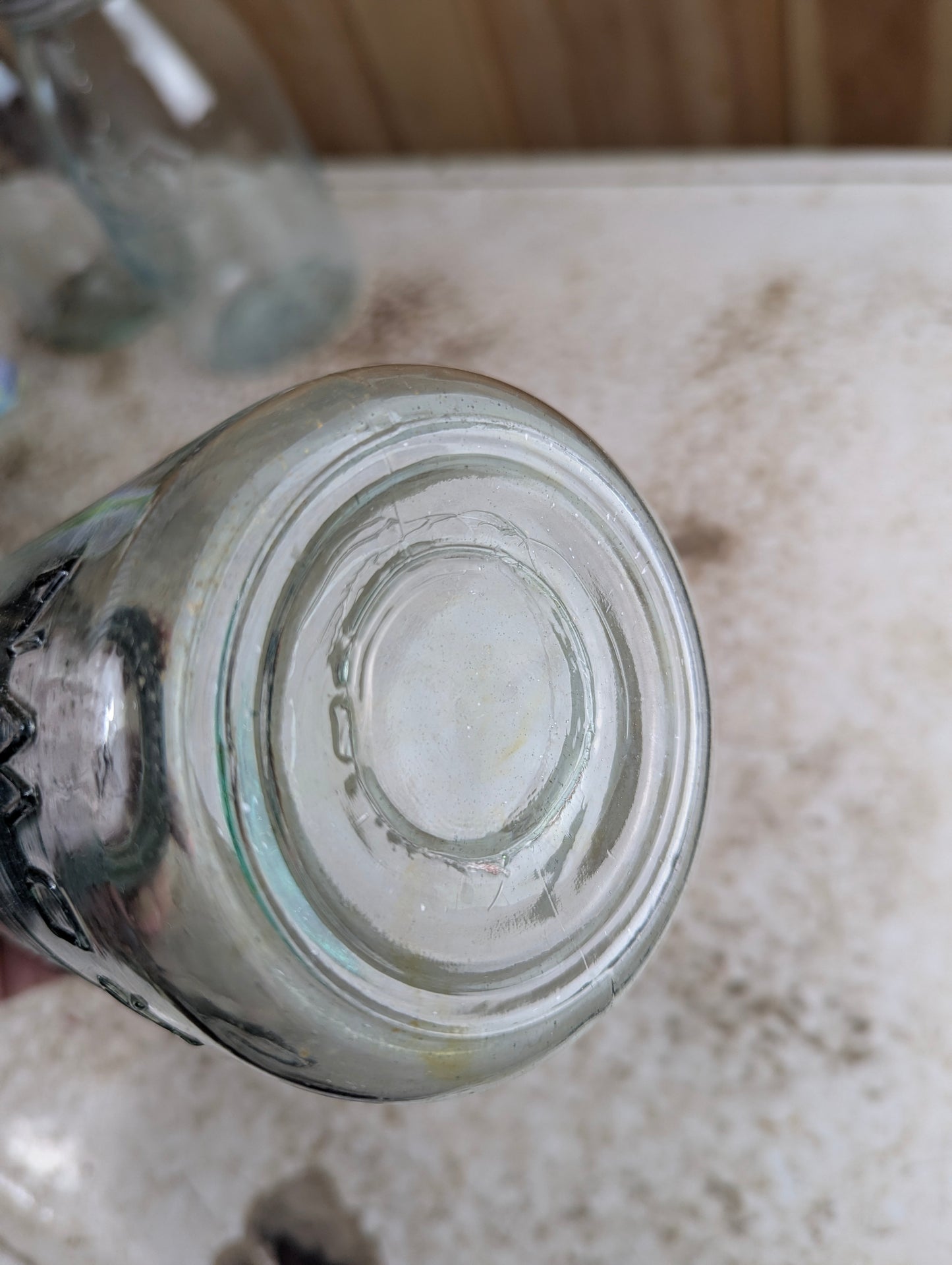 Antique Aqua Glass Crown Pint Mason Jar - view 4
