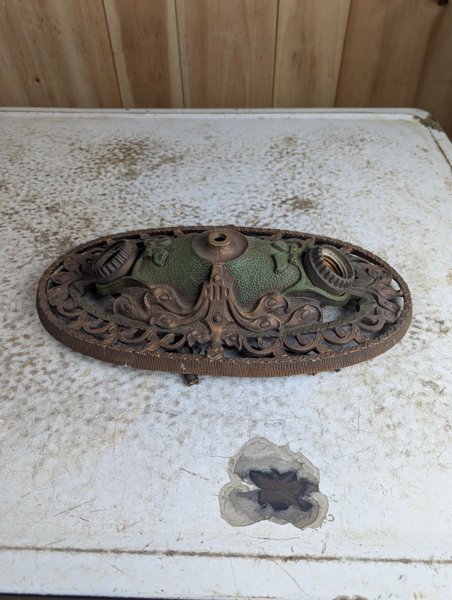 Antique Art Deco Flush Mount Original Paint Cast Iron Light Fixture