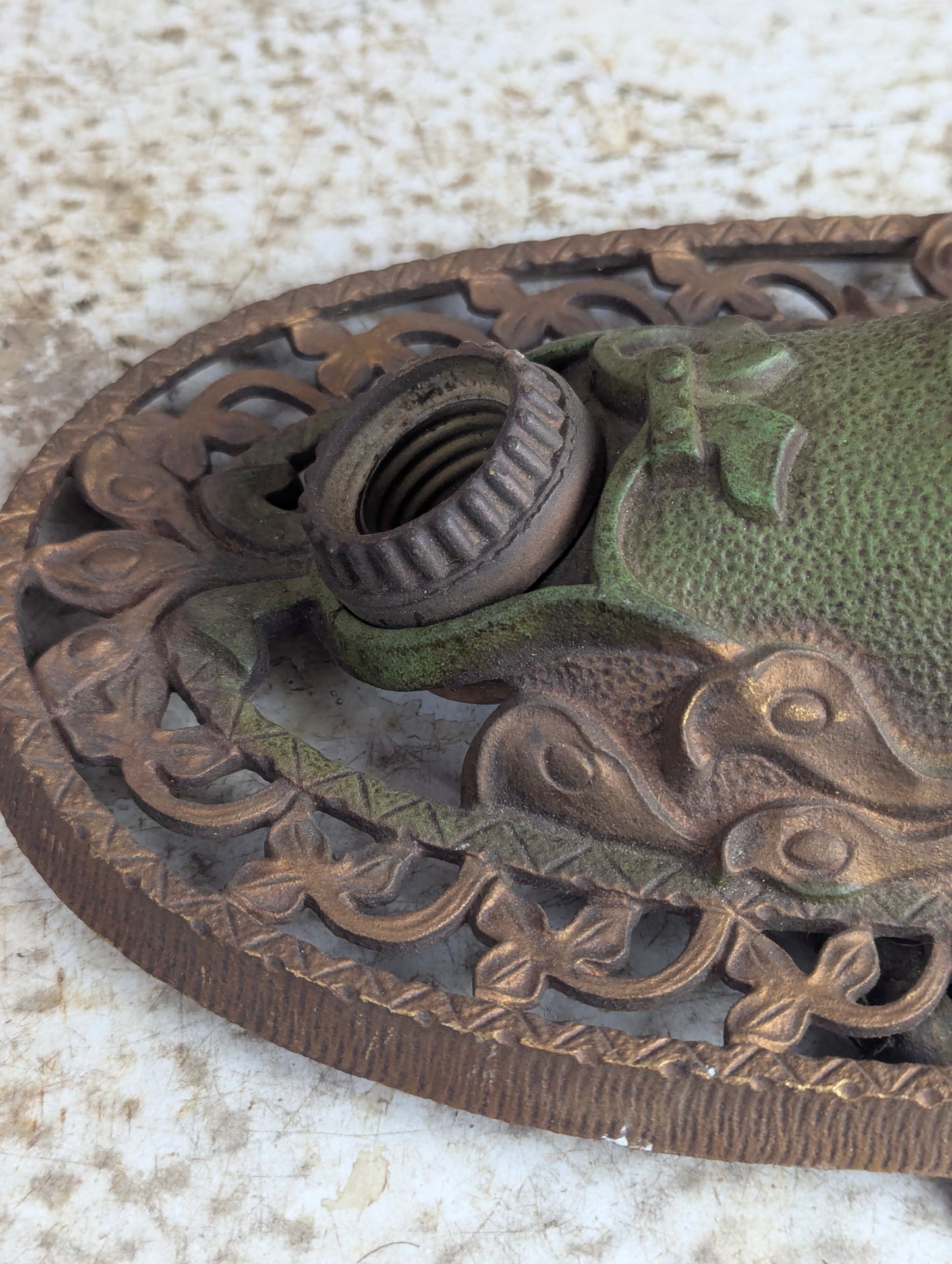 Antique Art Deco Flush Mount Original Paint Cast Iron Light Fixture - view 2