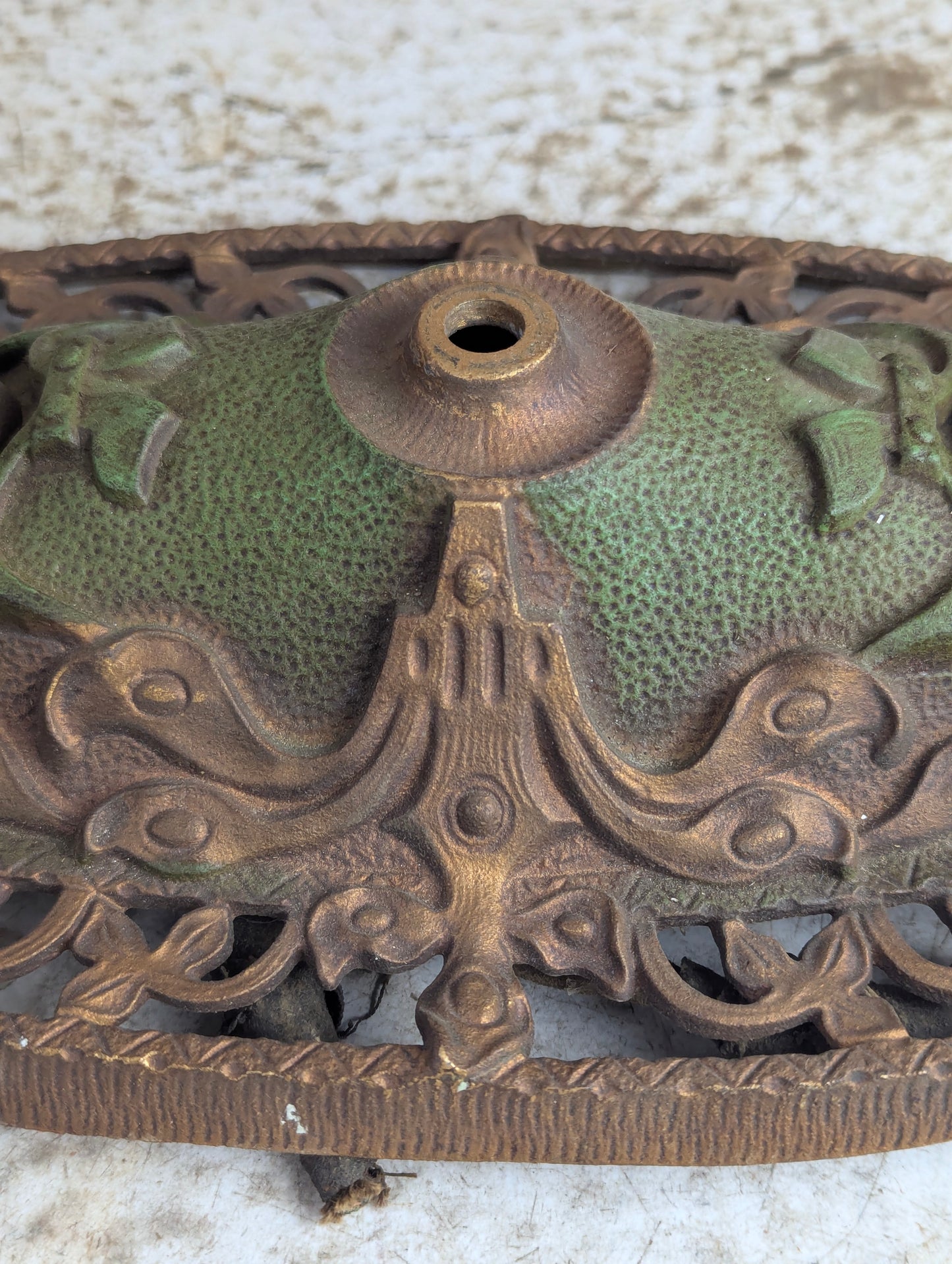 Antique Art Deco Flush Mount Original Paint Cast Iron Light Fixture - view 3