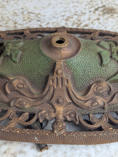 Antique Art Deco Flush Mount Original Paint Cast Iron Light Fixture - view 3