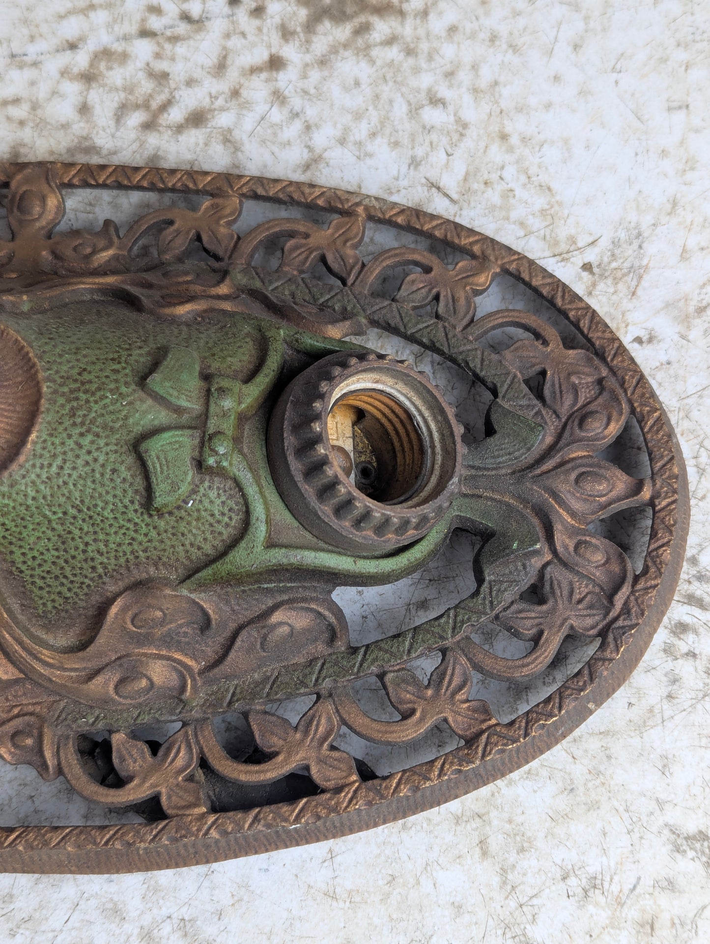 Antique Art Deco Flush Mount Original Paint Cast Iron Light Fixture - view 4