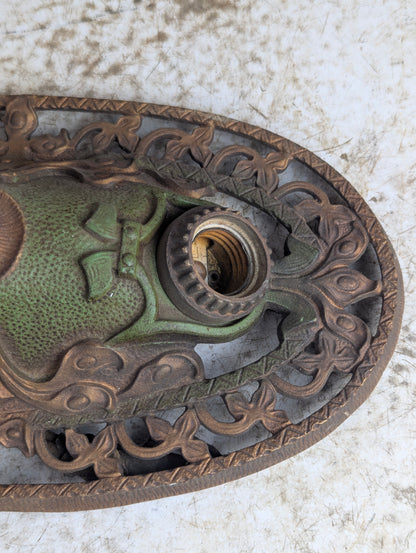Antique Art Deco Flush Mount Original Paint Cast Iron Light Fixture - view 4