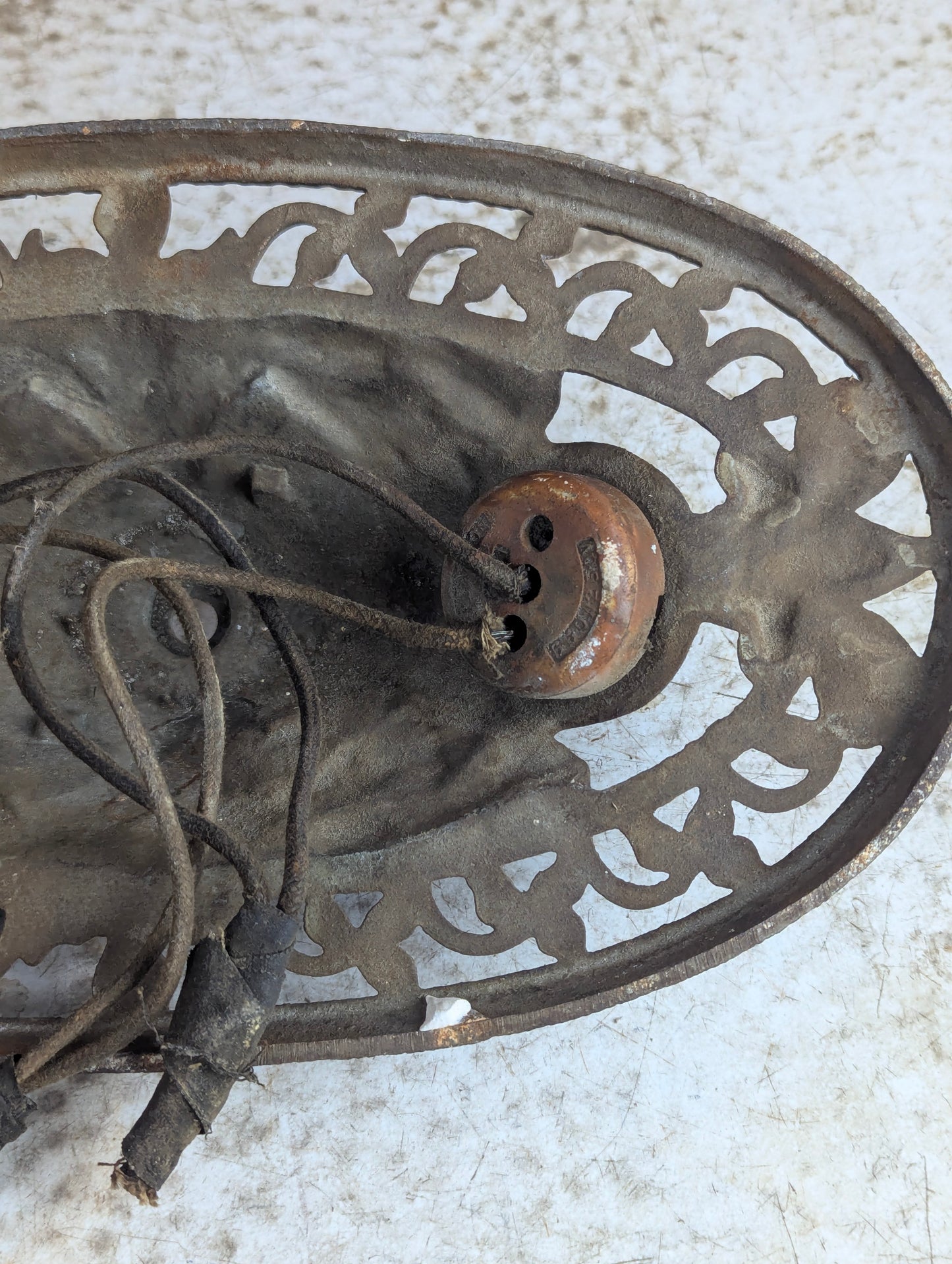 Antique Art Deco Flush Mount Original Paint Cast Iron Light Fixture - view 6