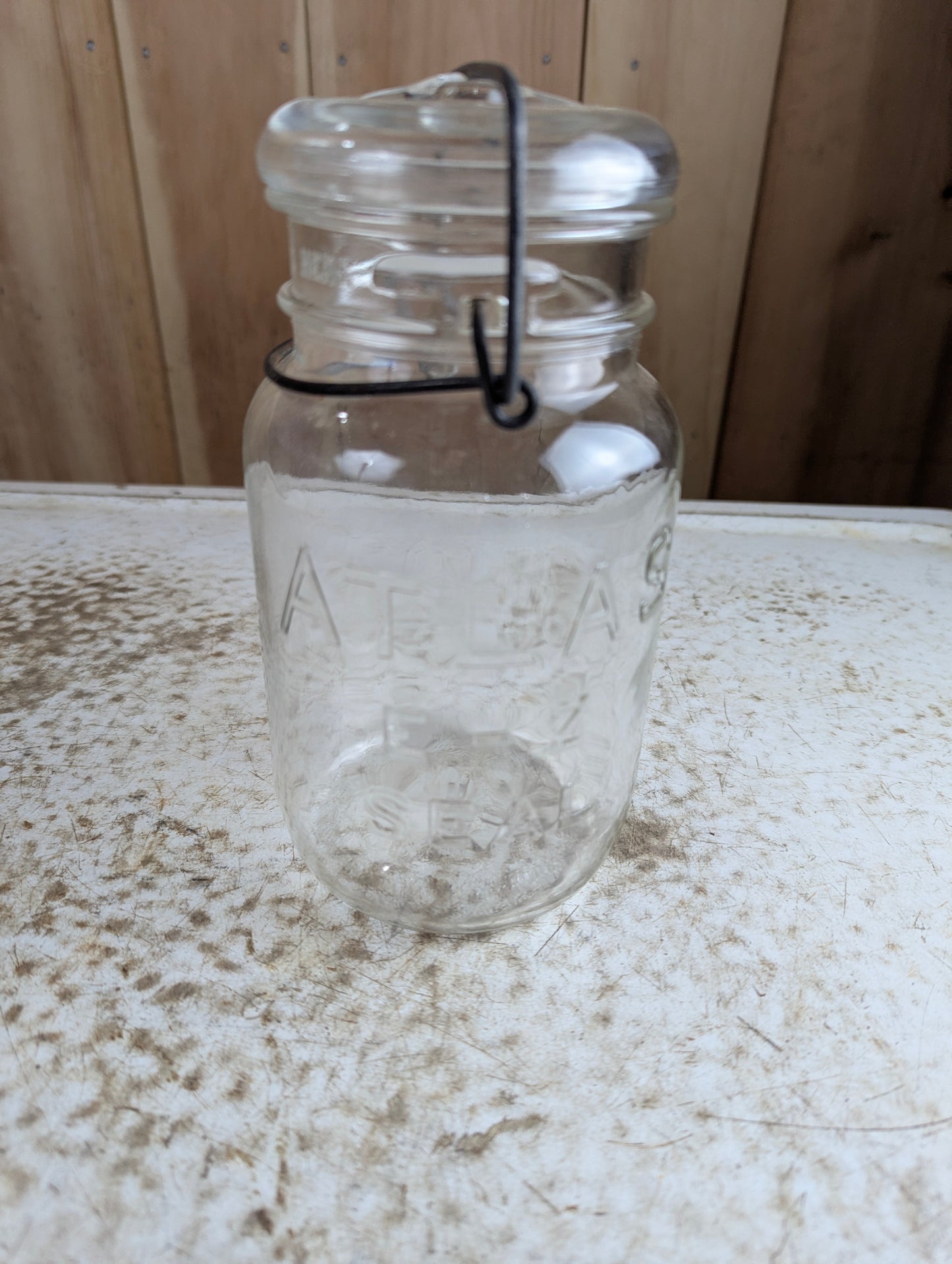Antique Atlas E-Z Seal Glass Lid Wire Latch Quart Mason Jar