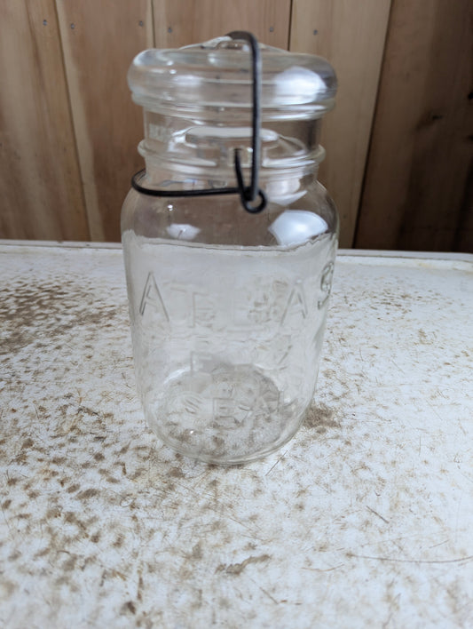 Antique Atlas E-Z Seal Glass Lid Wire Latch Quart Mason Jar