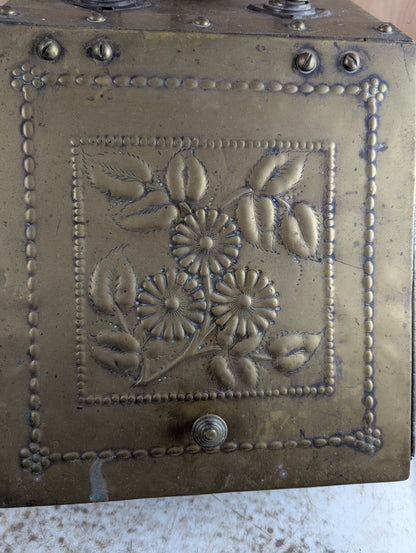 Antique Brass Coal Scuttle Box With Shovel - view 2