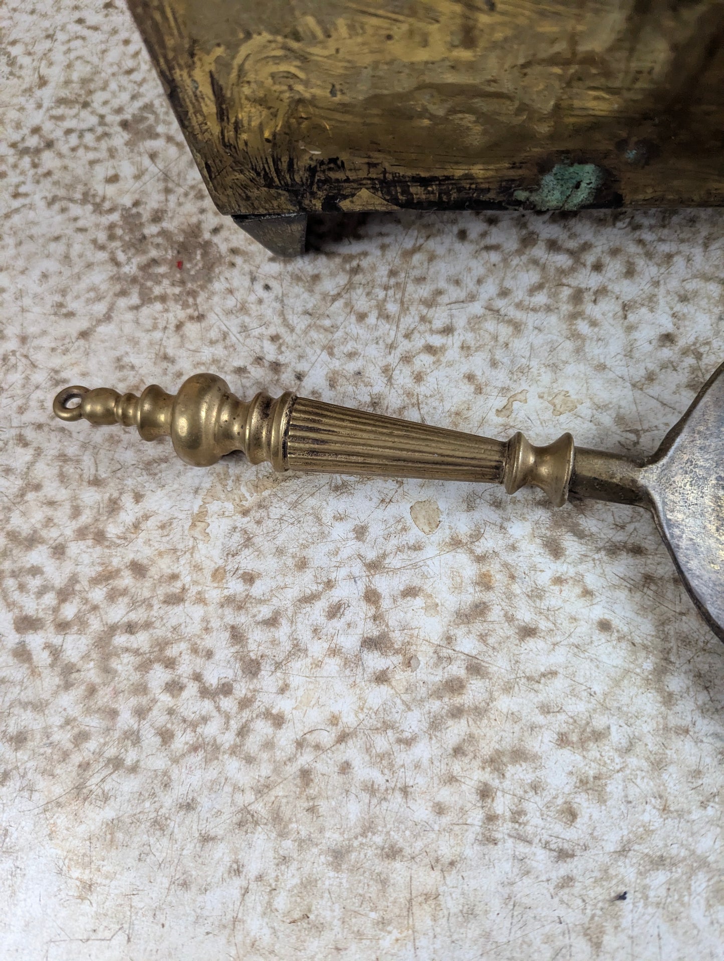 Antique Brass Coal Scuttle Box With Shovel - view 6