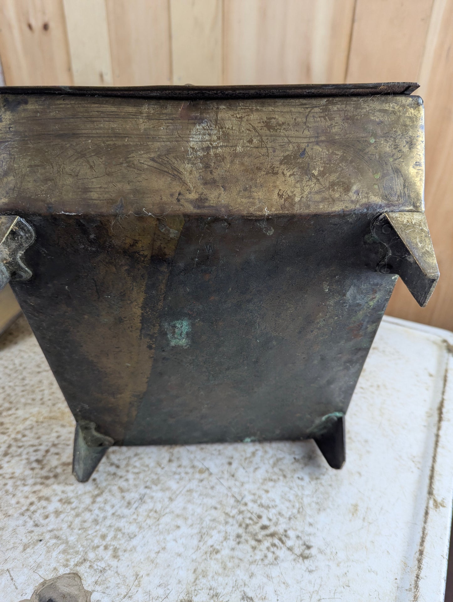 Antique Brass Coal Scuttle Box With Shovel - view 9