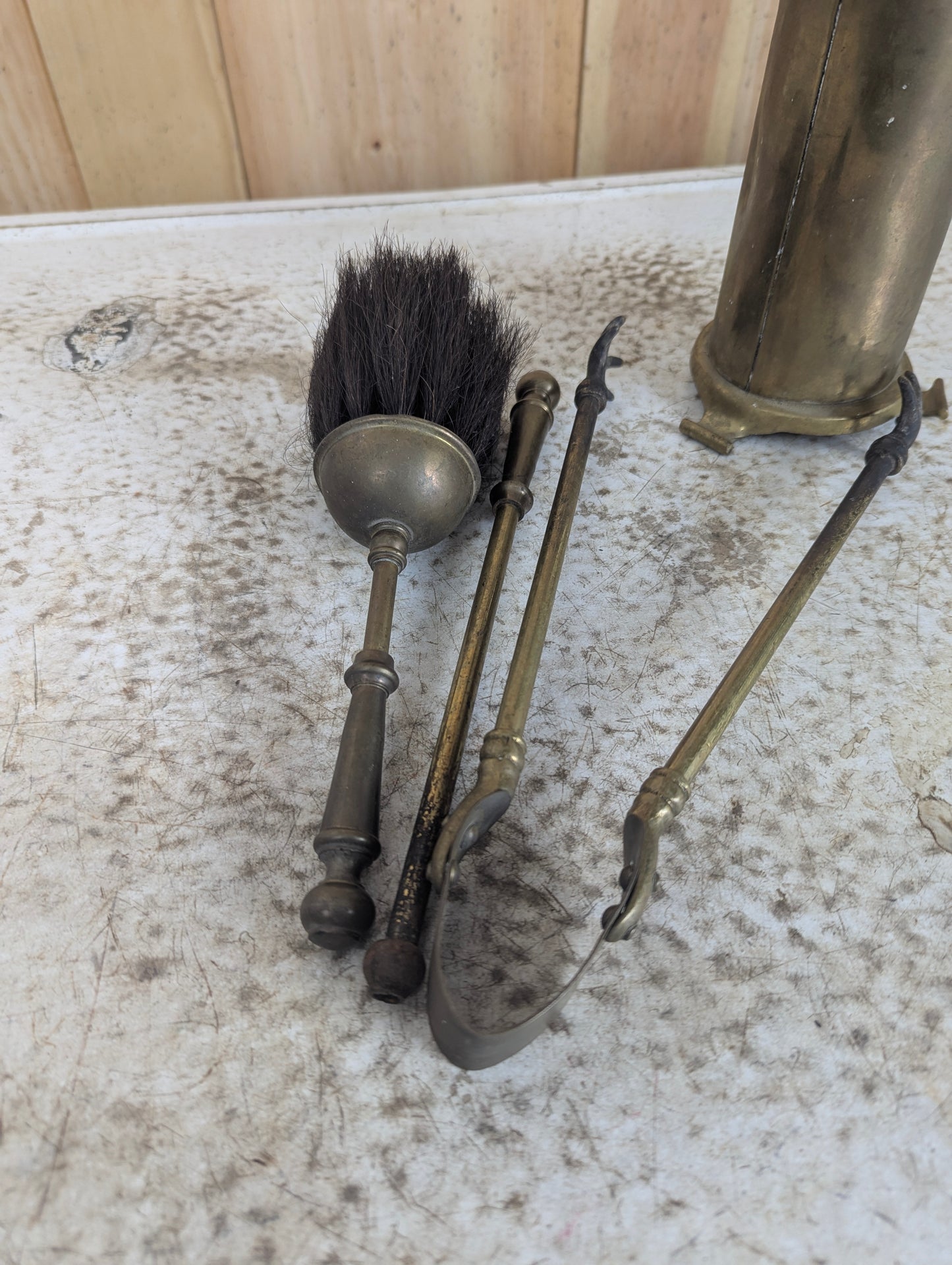 Antique Brass Fireplace Tool Set - view 2