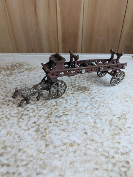Antique Canadian Made Cast Iron Fire Wagon Toy - Damaged