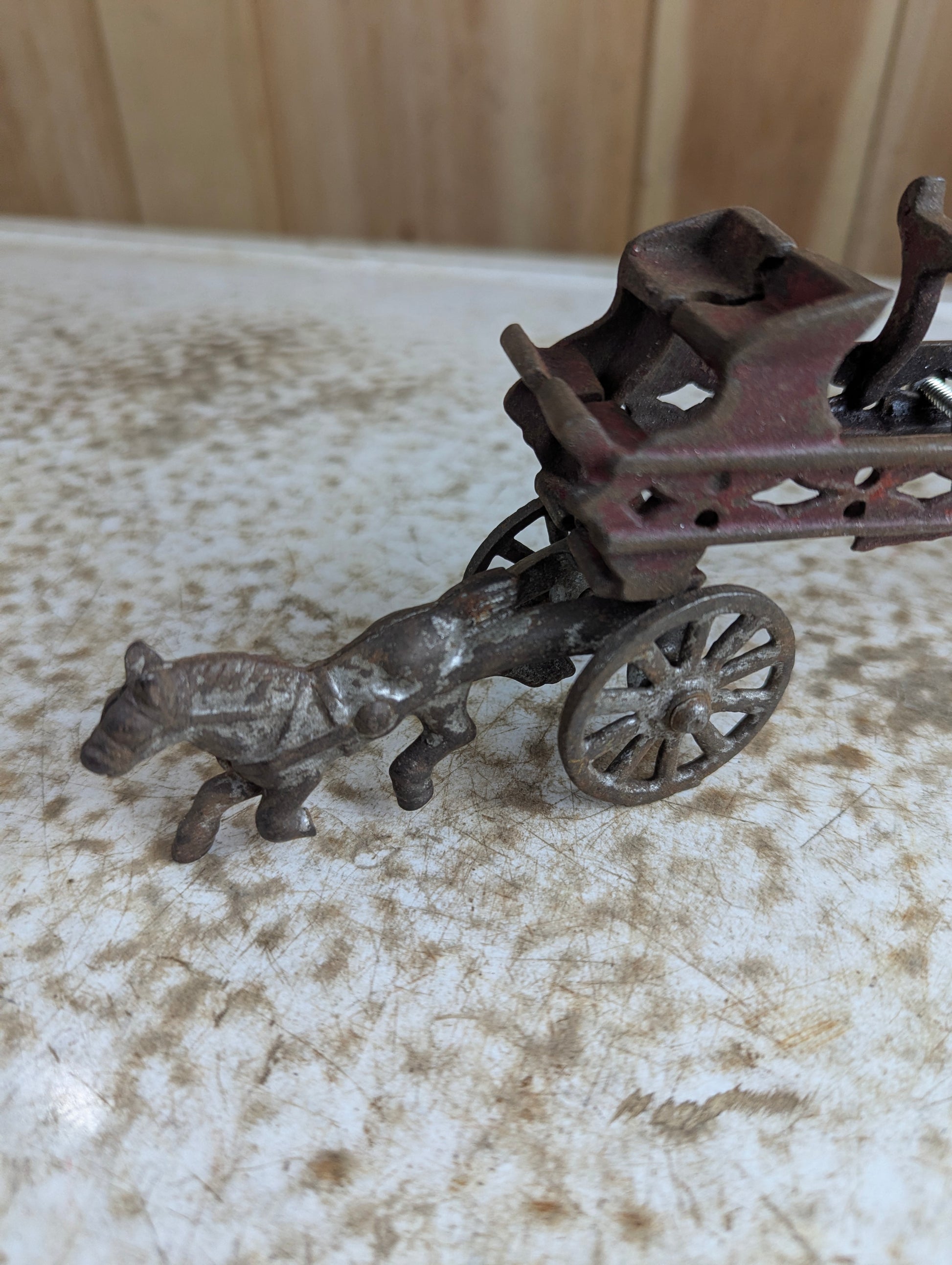 Antique Canadian Made Cast Iron Fire Wagon Toy - Damaged - view 2