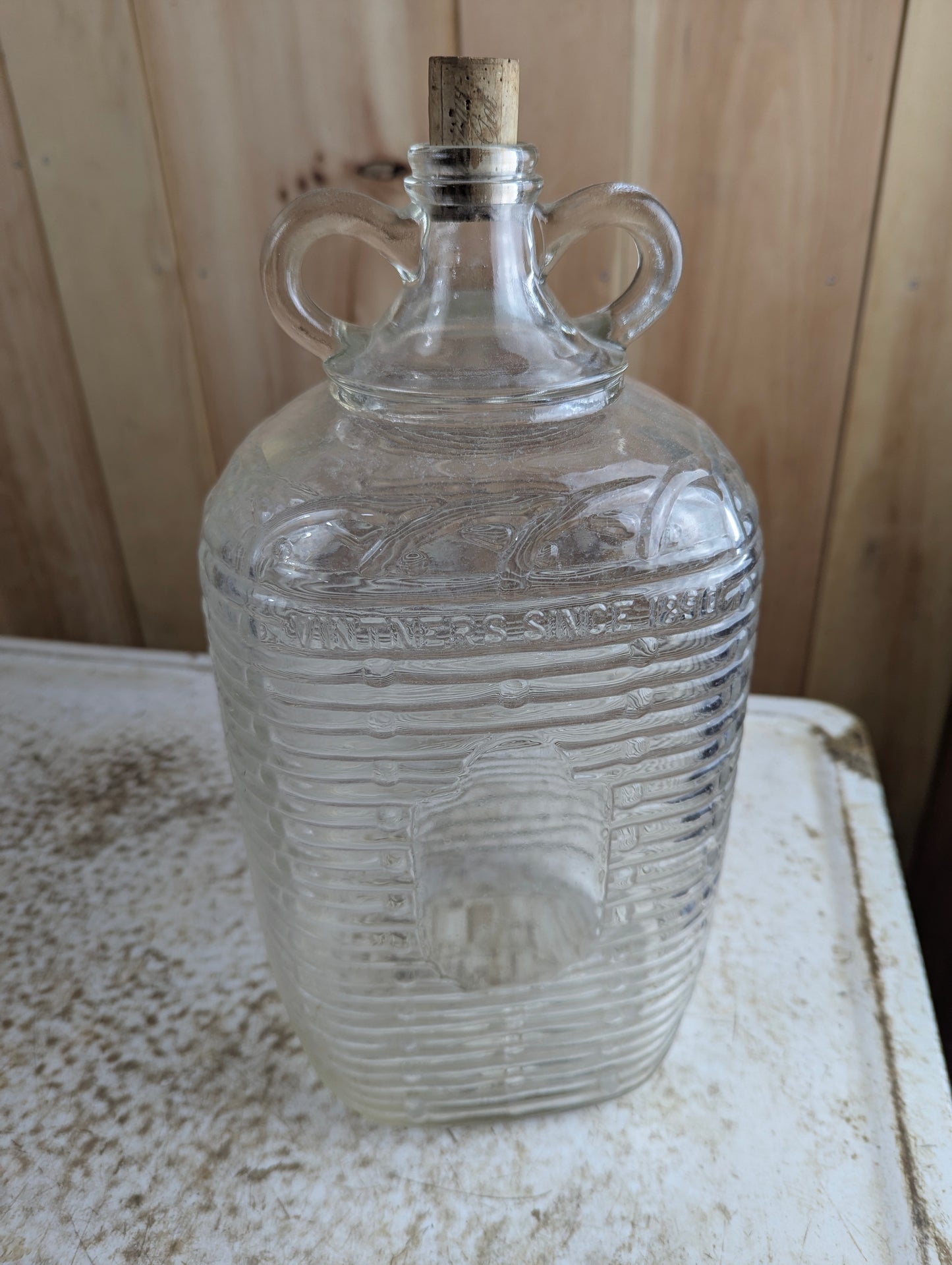 Antique Canadian Wineries Ltd Clear 2-Loop Wine Jug Basket Weave Rectangular