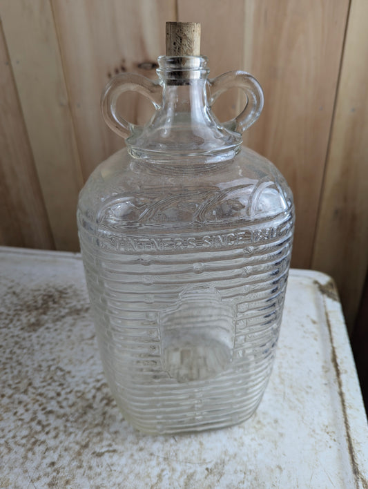 Antique Canadian Wineries Ltd Clear 2-Loop Wine Jug Basket Weave Rectangular