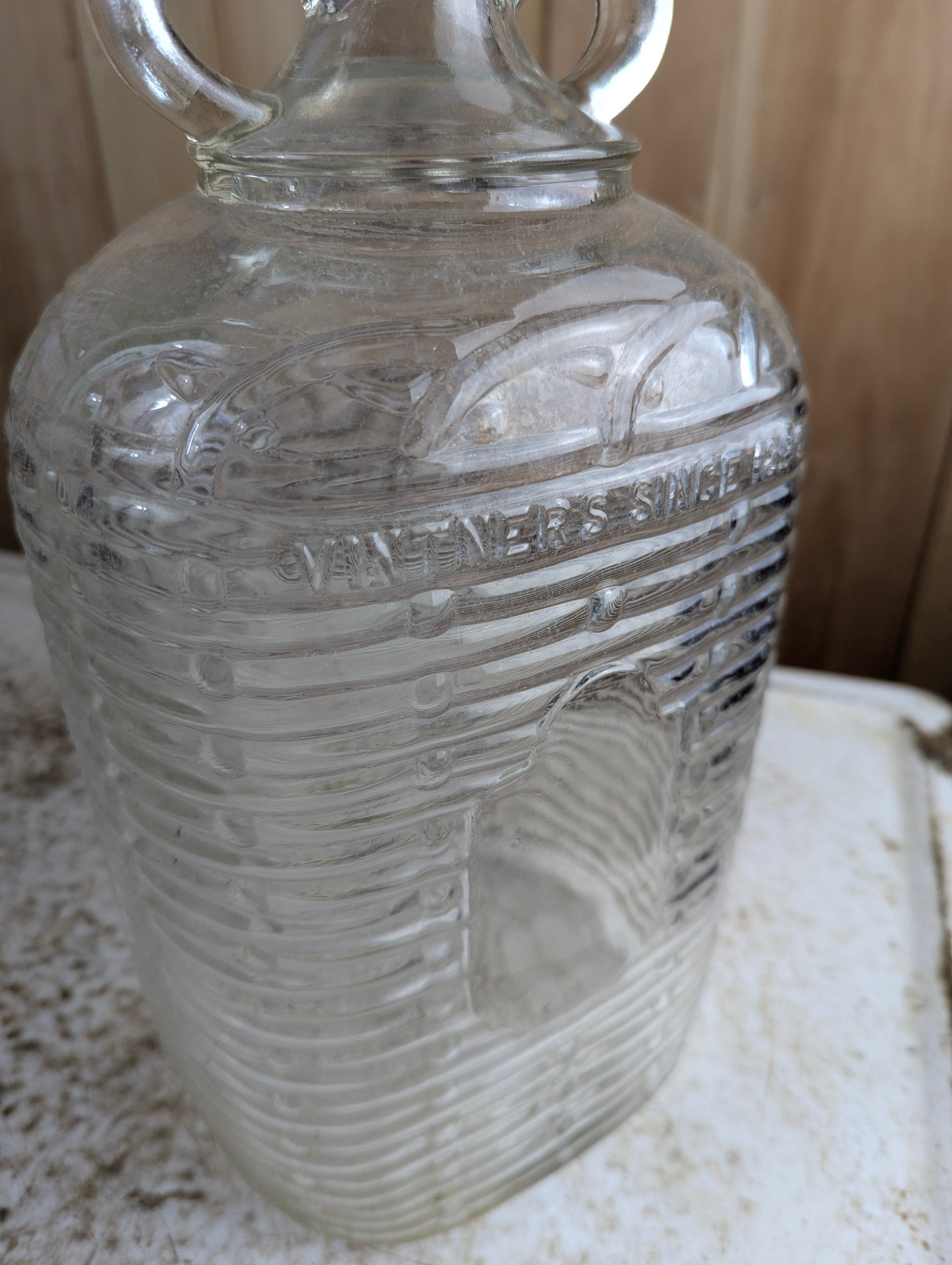 Antique Canadian Wineries Ltd Clear 2-Loop Wine Jug Basket Weave Rectangular - view 2