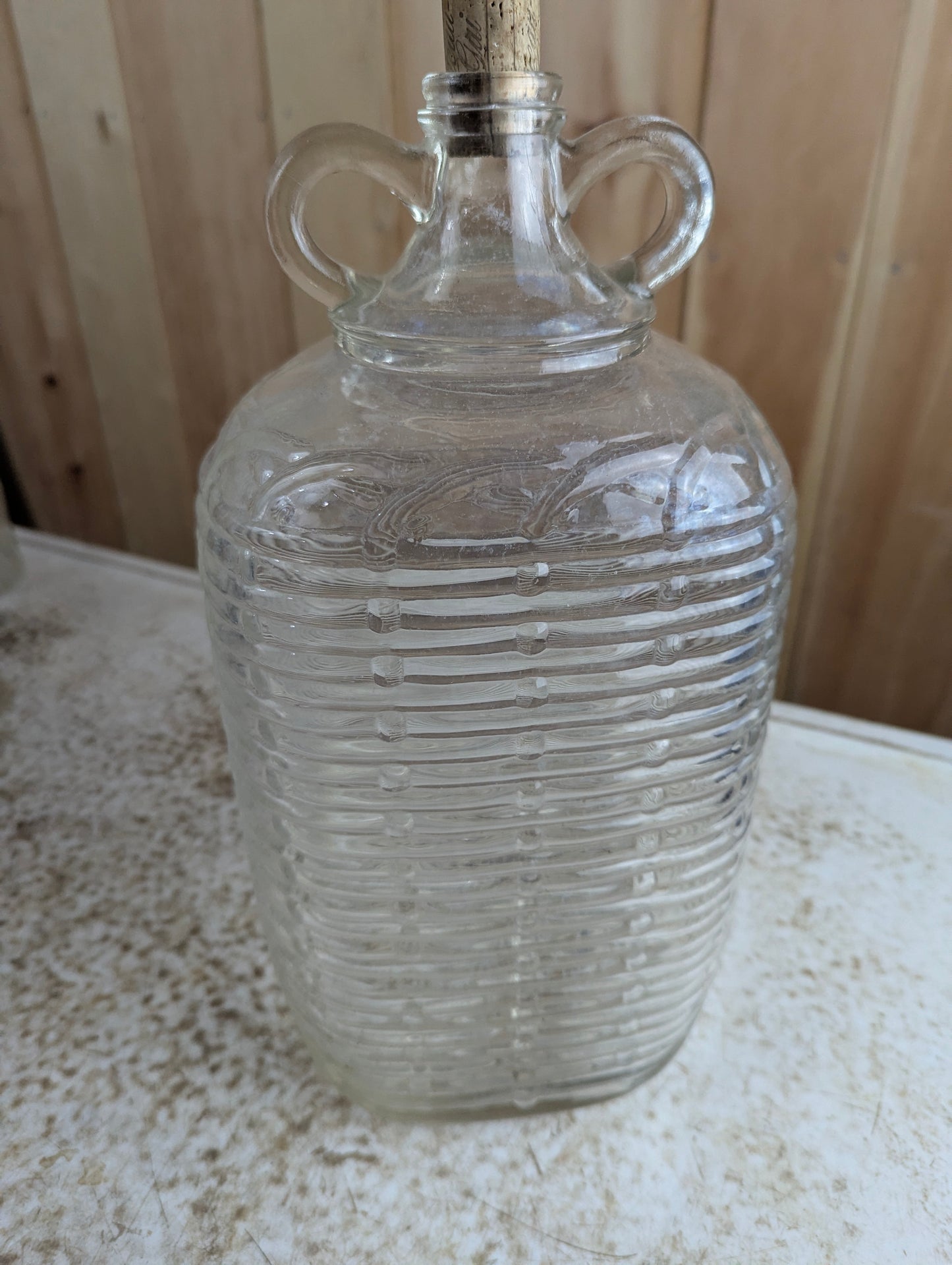 Antique Canadian Wineries Ltd Clear 2-Loop Wine Jug Basket Weave Rectangular - view 3