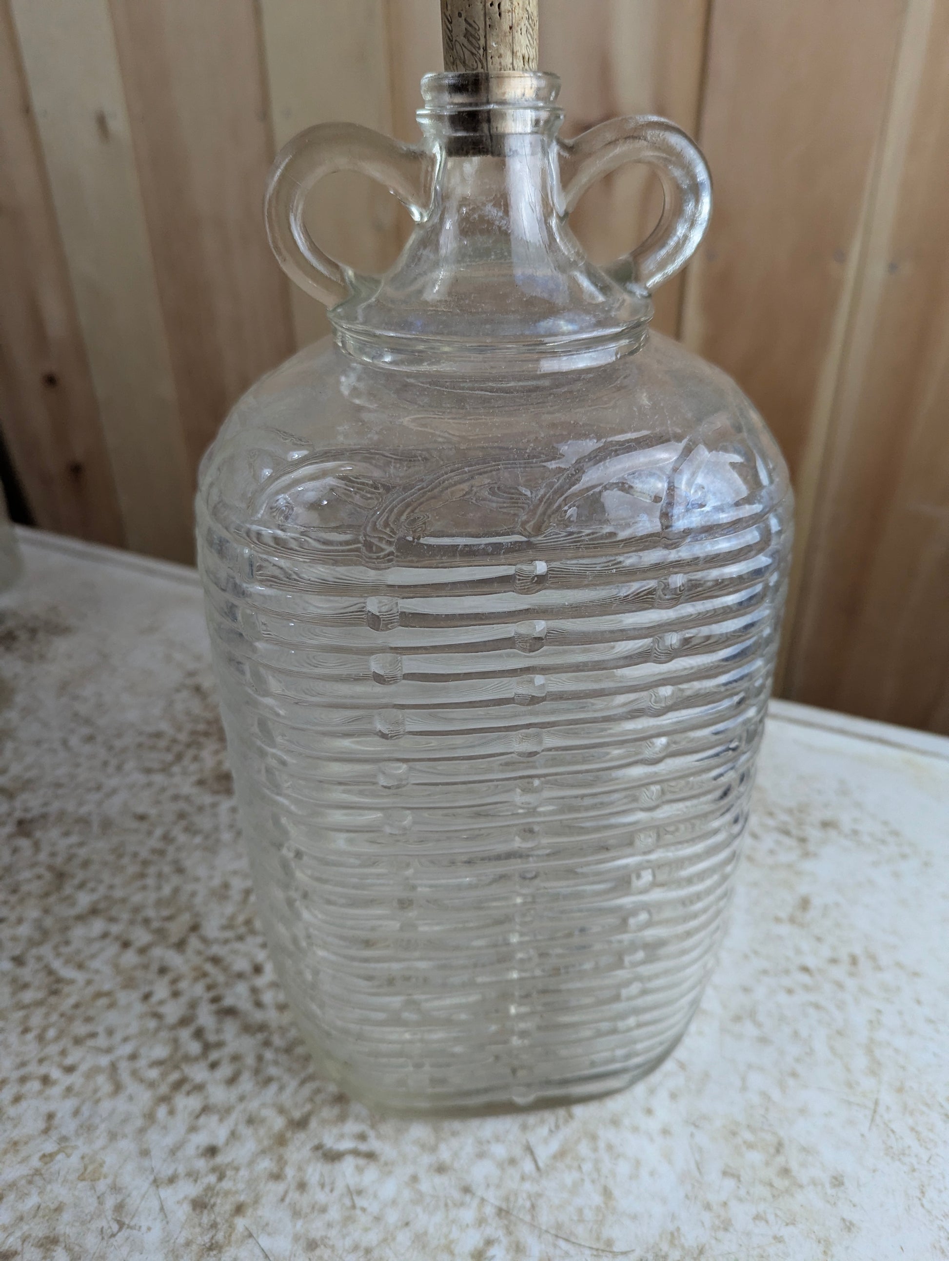 Antique Canadian Wineries Ltd Clear 2-Loop Wine Jug Basket Weave Rectangular - view 3