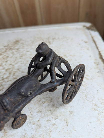 Antique Cast Iron Horse Drawn Sulky and Jockey Toy - view 2
