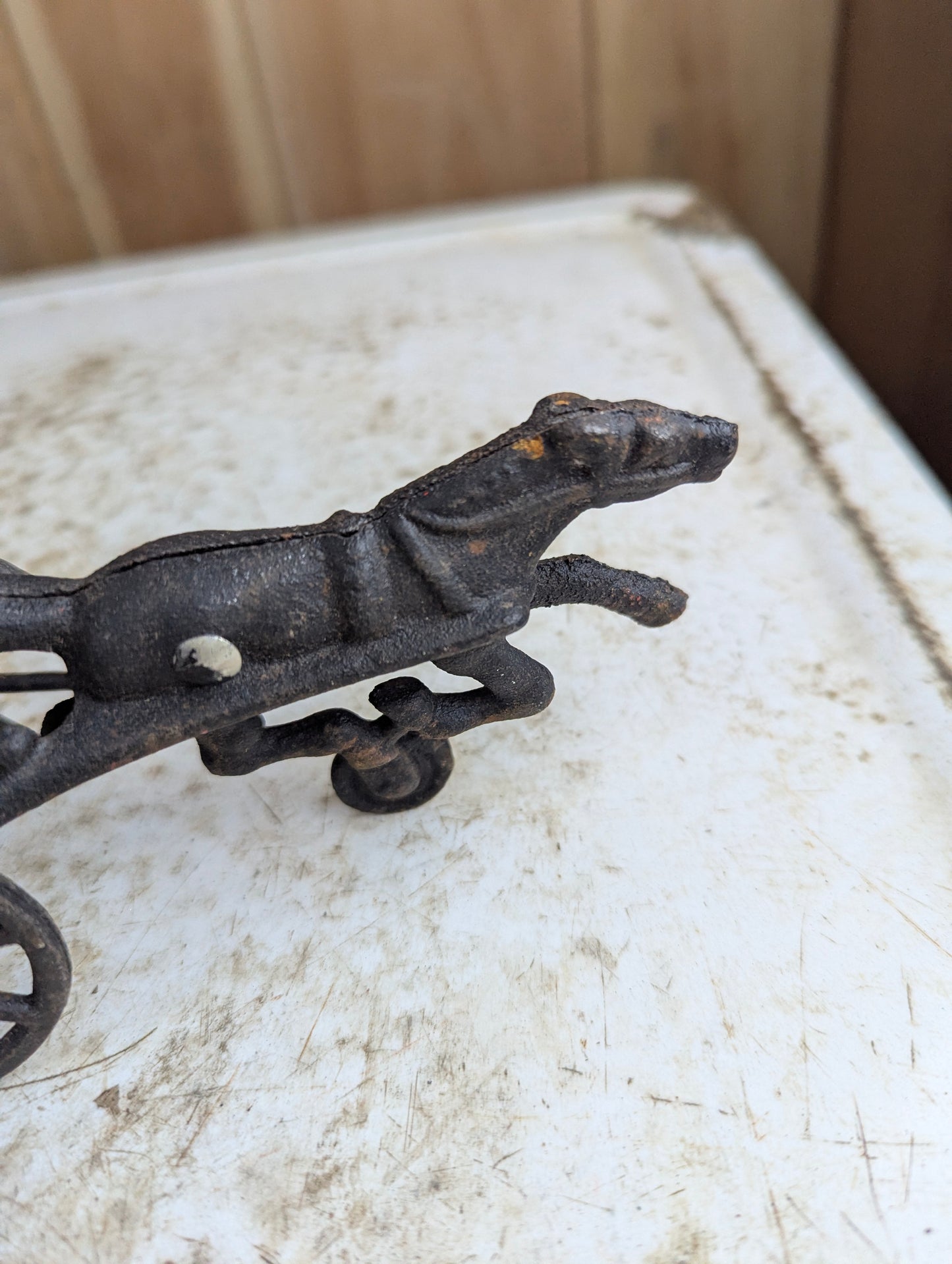 Antique Cast Iron Horse Drawn Sulky and Jockey Toy - view 3