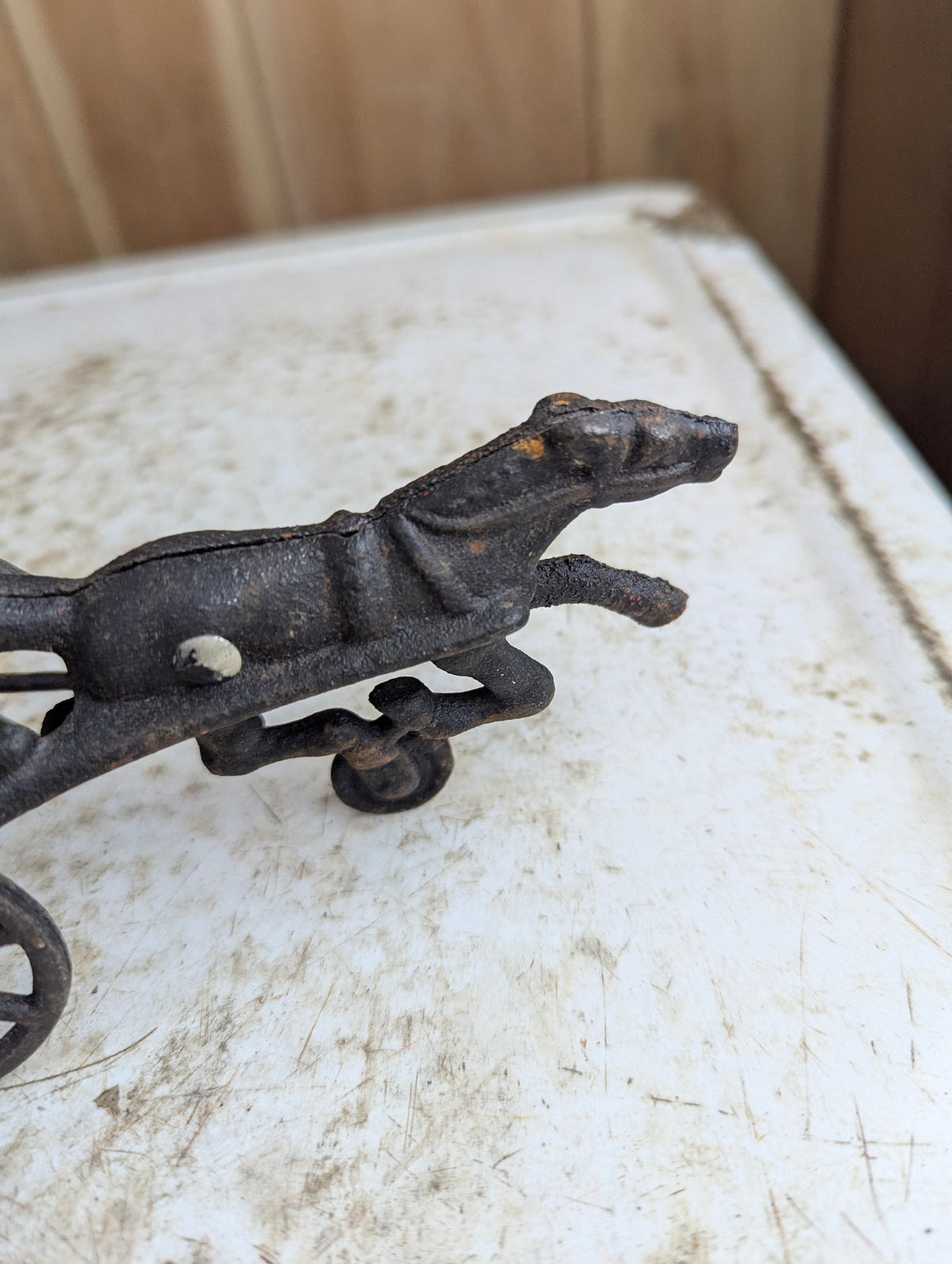 Antique Cast Iron Horse Drawn Sulky and Jockey Toy - view 3