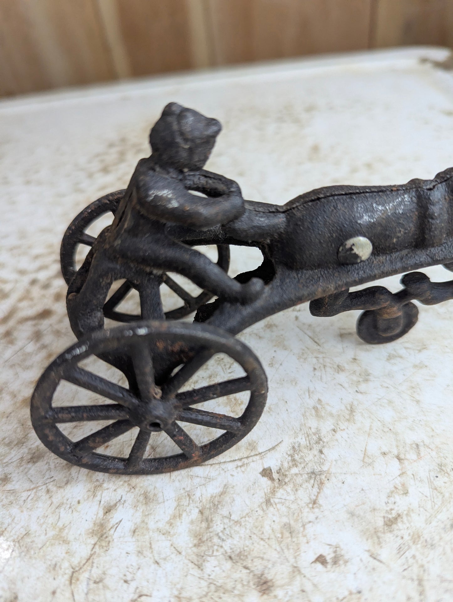Antique Cast Iron Horse Drawn Sulky and Jockey Toy - view 4