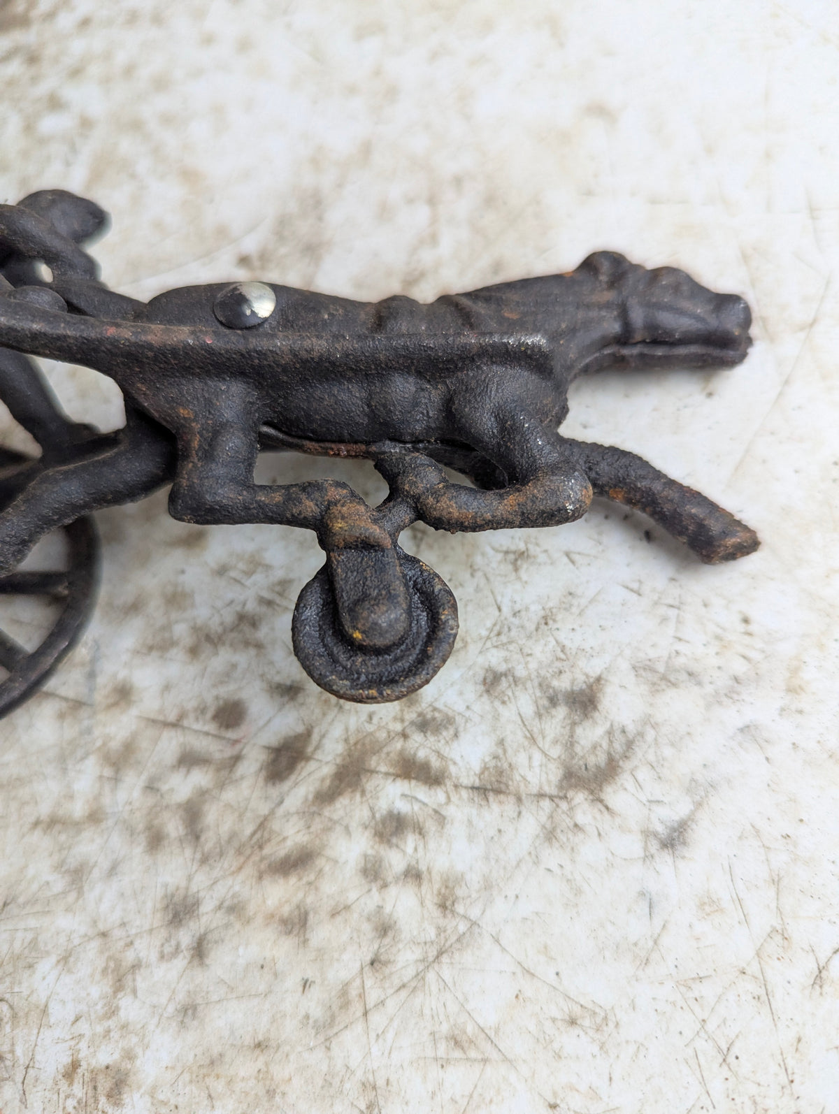 Antique Cast Iron Horse Drawn Sulky and Jockey Toy - view 5