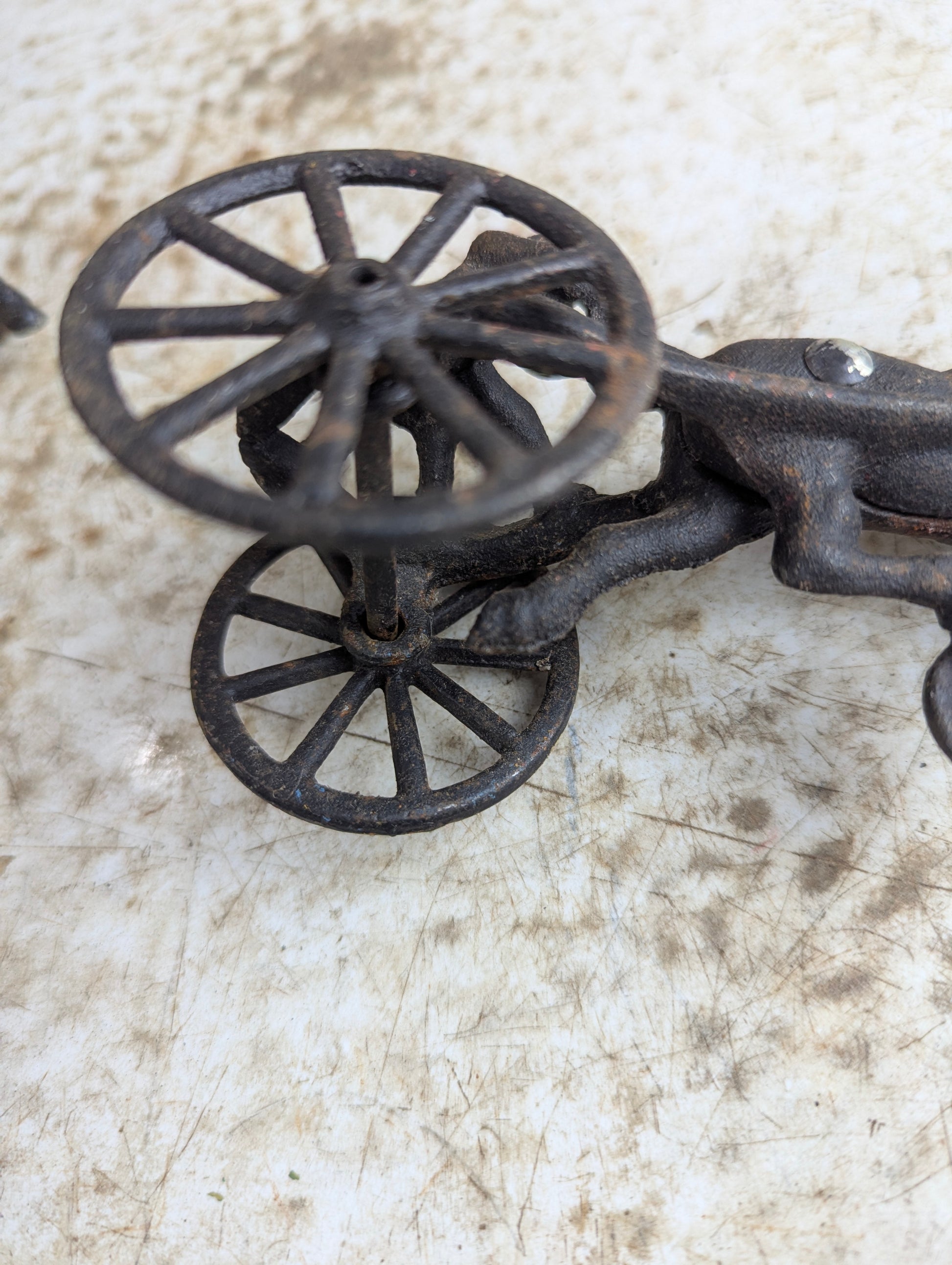 Antique Cast Iron Horse Drawn Sulky and Jockey Toy - view 6
