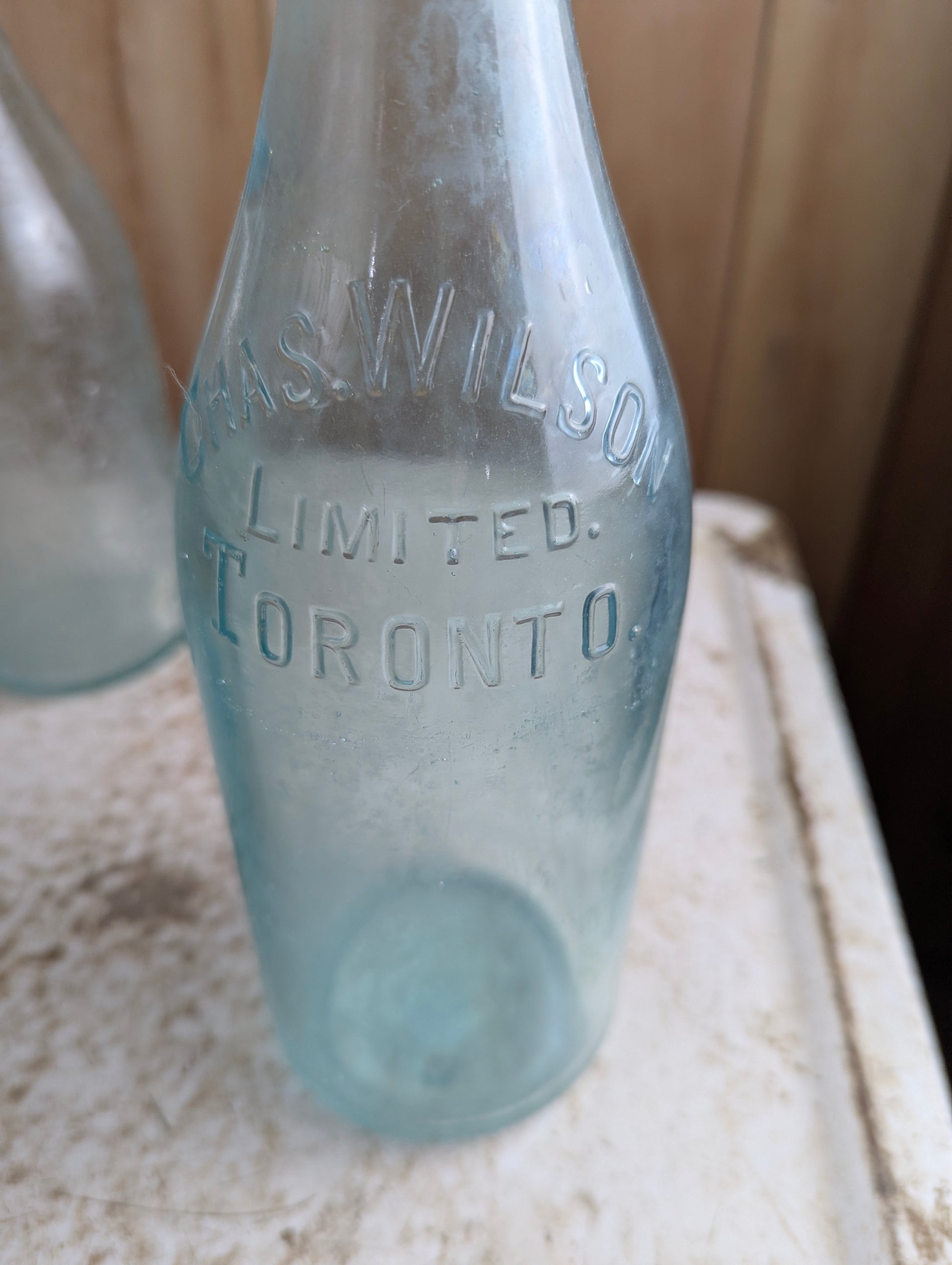 Antique Chas Wilson Toronto Embossed Aqua Blue Glass Quart Soda Bottle - view 2