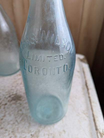 Antique Chas Wilson Toronto Embossed Aqua Blue Glass Quart Soda Bottle - view 2