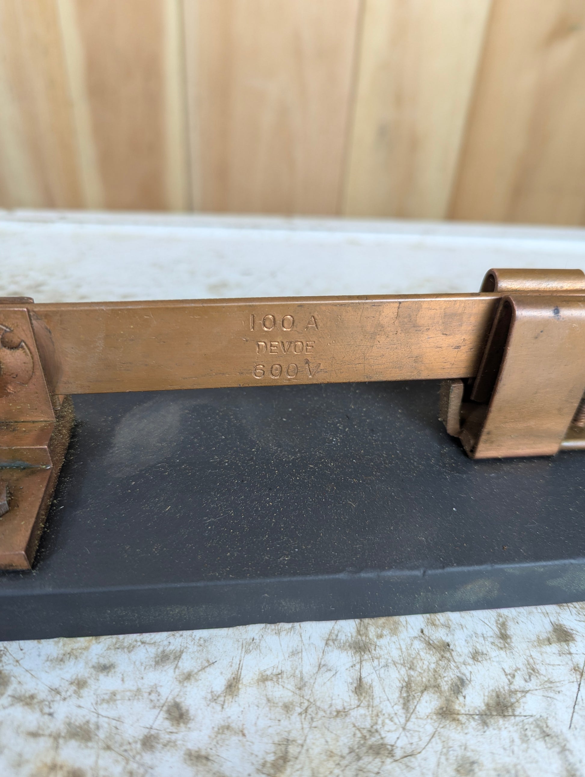 Antique Copper 2 Way Knife Switch Mounted on Slate - view 2