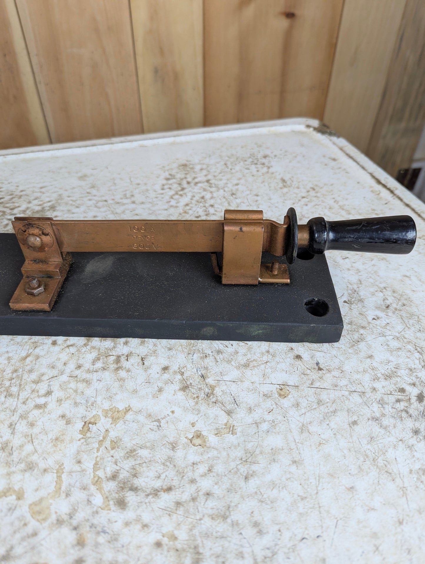 Antique Copper 2 Way Knife Switch Mounted on Slate - view 3