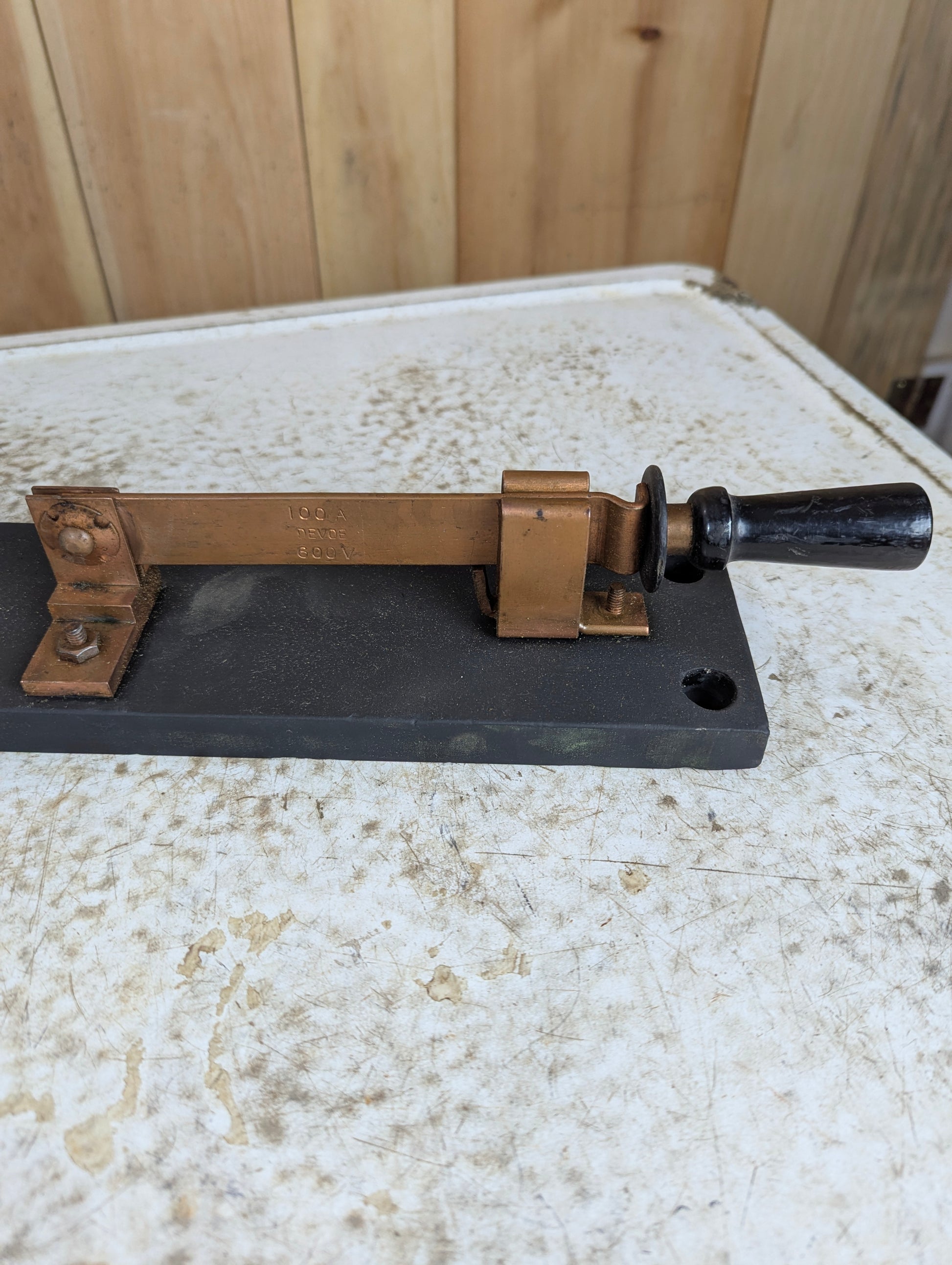 Antique Copper 2 Way Knife Switch Mounted on Slate - view 3