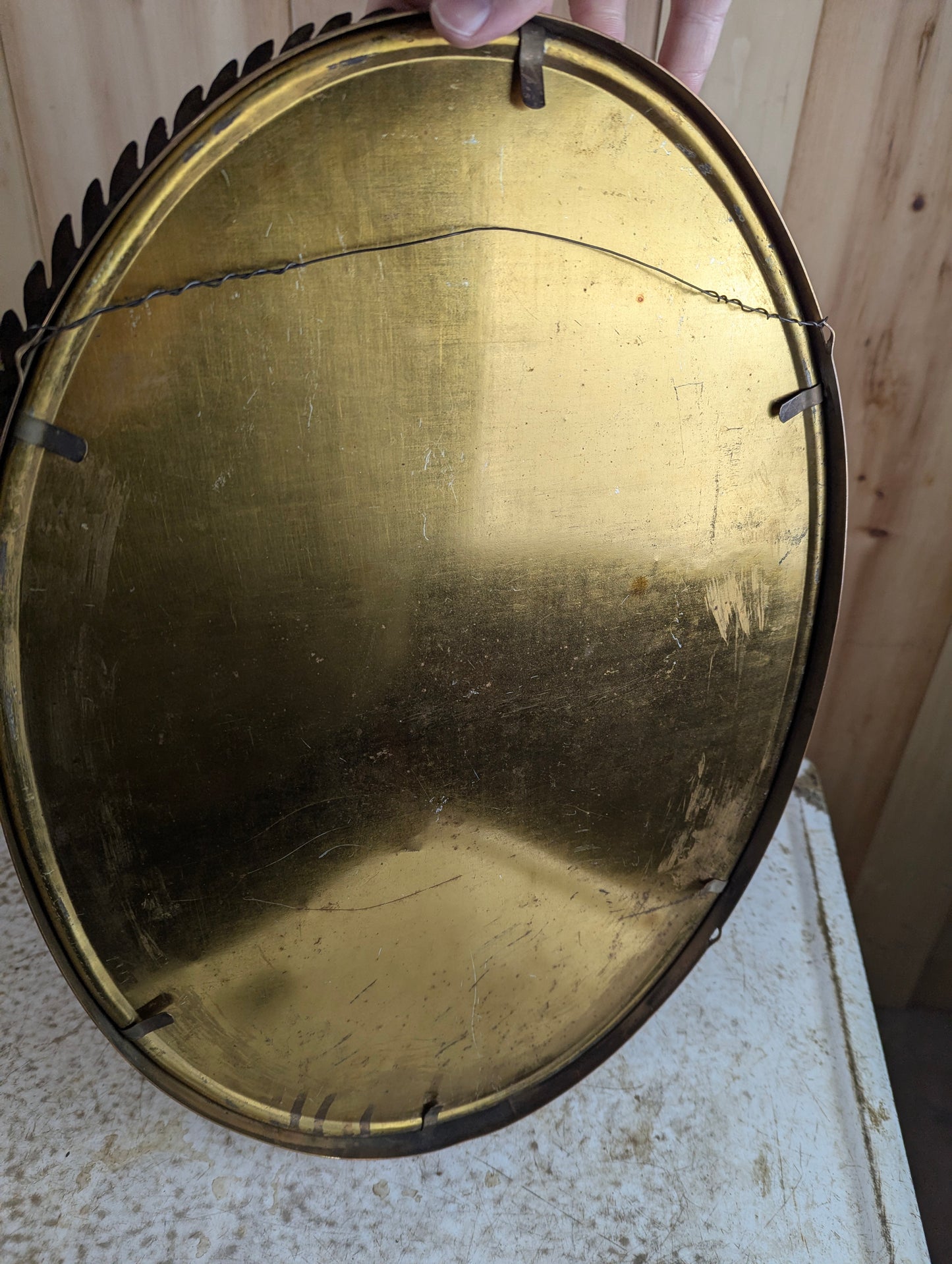 Antique  Copper and Brass Leaf Motif 14" x 20" Oval Bubble Glass Picture Frame - view 4