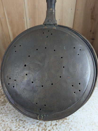 Antique Copper Bed Warmer Pan with Wood Handle - view 2