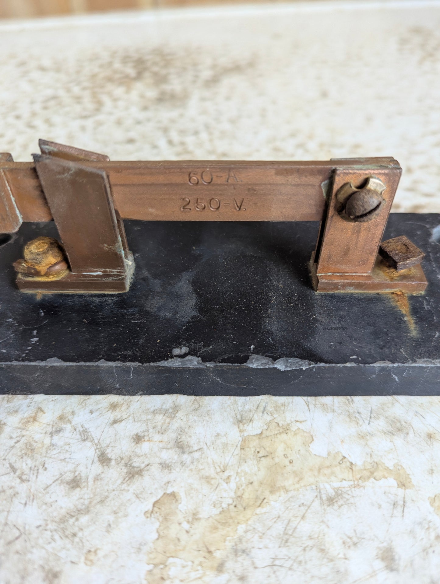Antique Copper Knife Switch Mounted on Slate - view 2