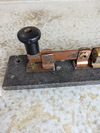 Antique Copper Knife Switch Mounted on Slate with a Fuse - view 2