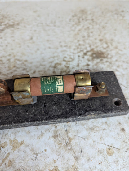 Antique Copper Knife Switch Mounted on Slate with a Fuse - view 3