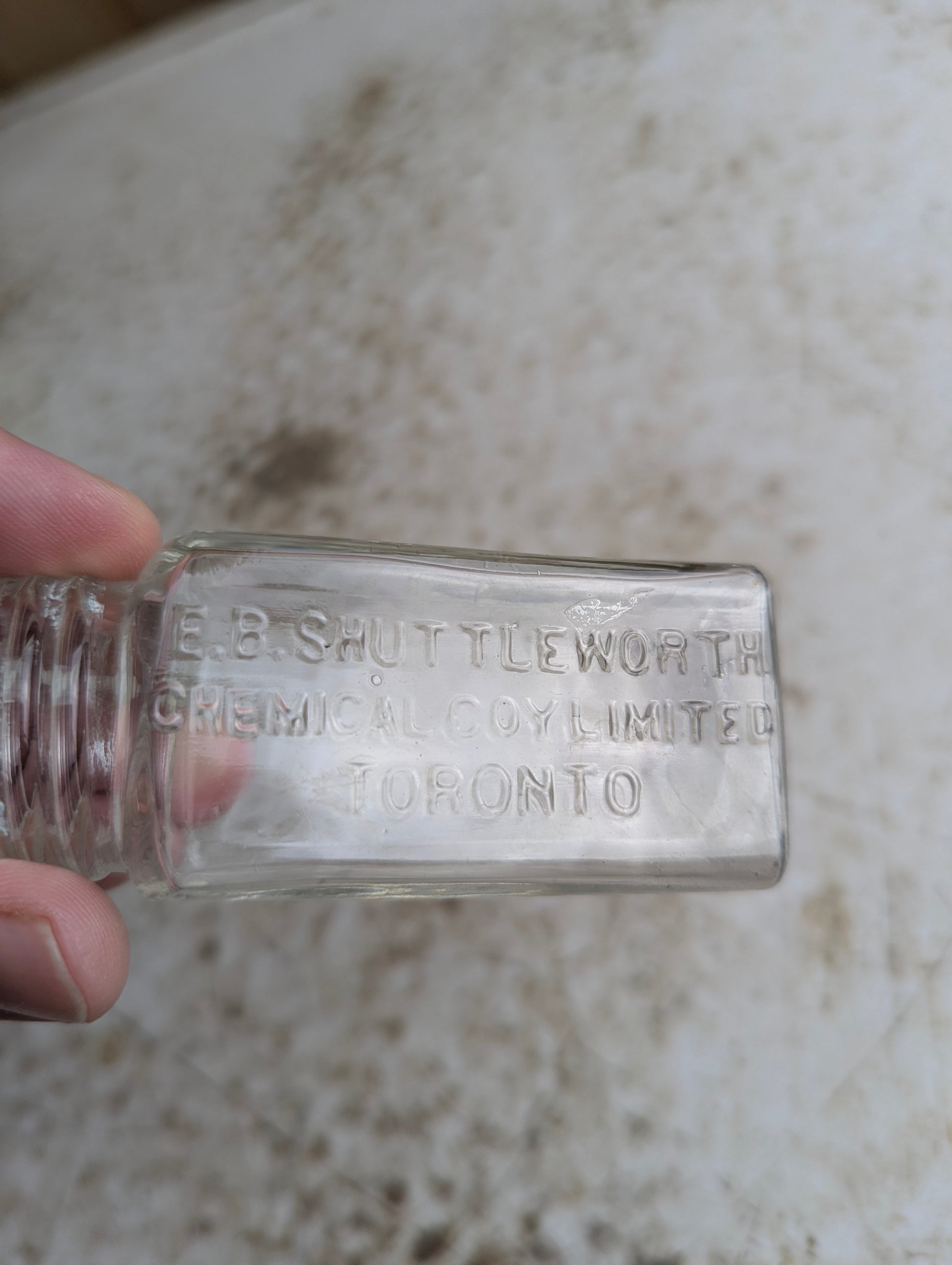 Antique E.B. Shuttleworth Clear Glass Chemical Bottle - view 2