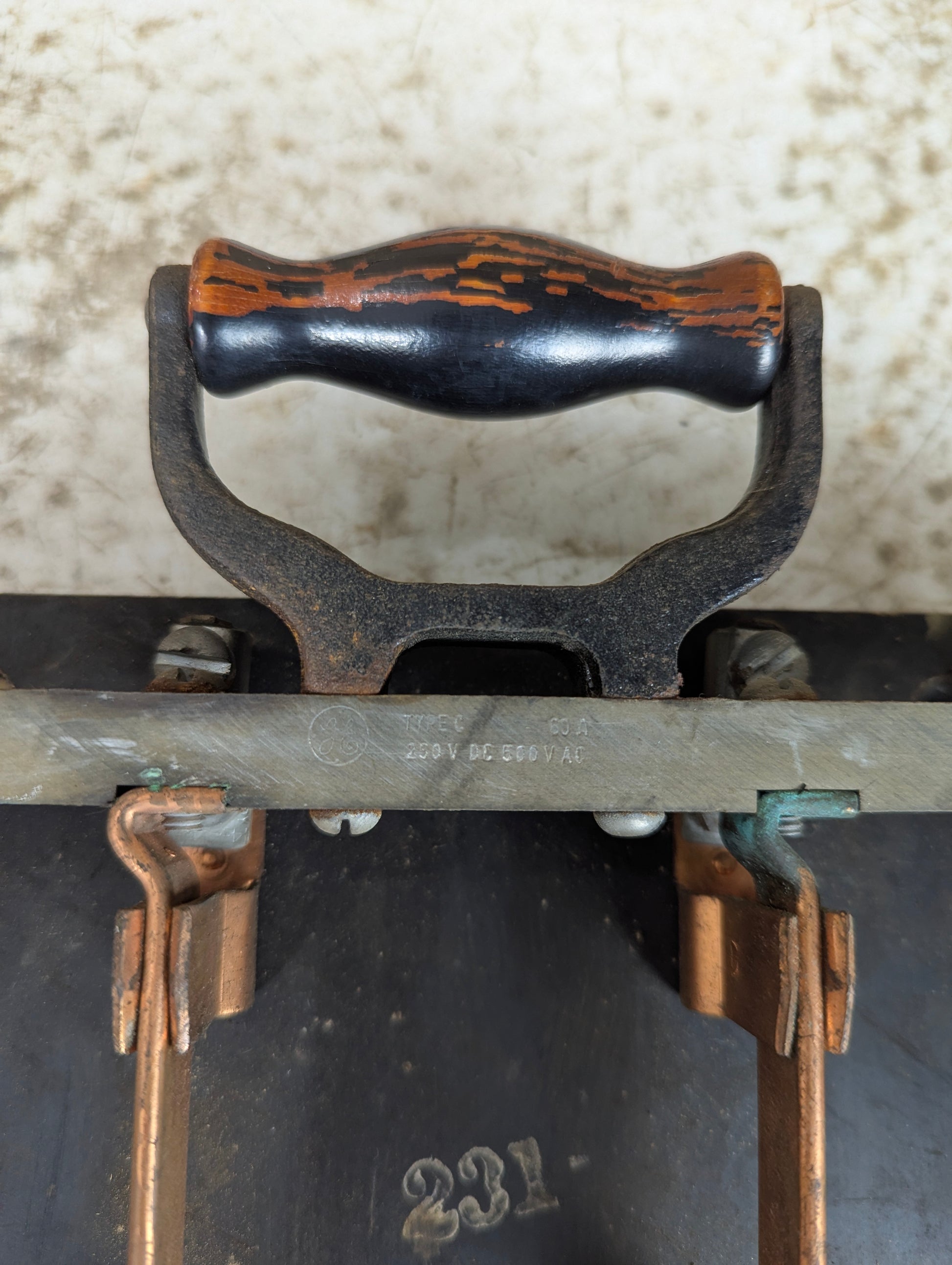 Antique General Electric Copper Knife Switch 4 Pole Single Throw Mounted on Slate - view 2