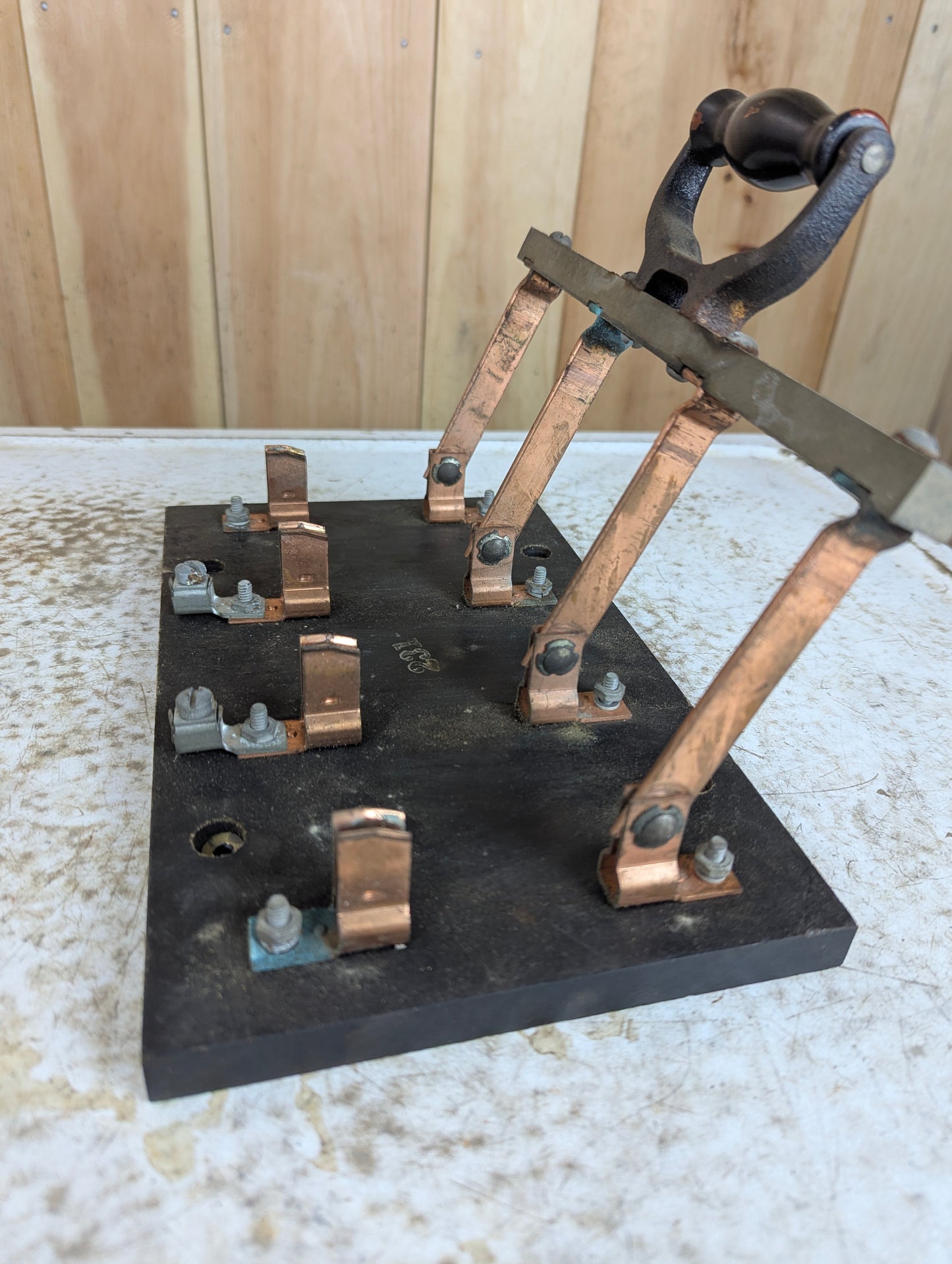 Antique General Electric Copper Knife Switch 4 Pole Single Throw Mounted on Slate - view 4