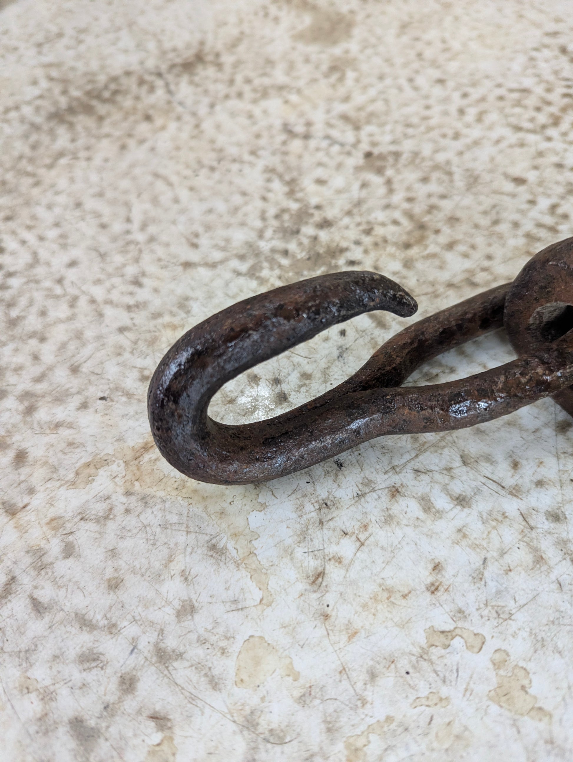 Antique Hand Forged Primitive Iron Hook with Ring - view 2